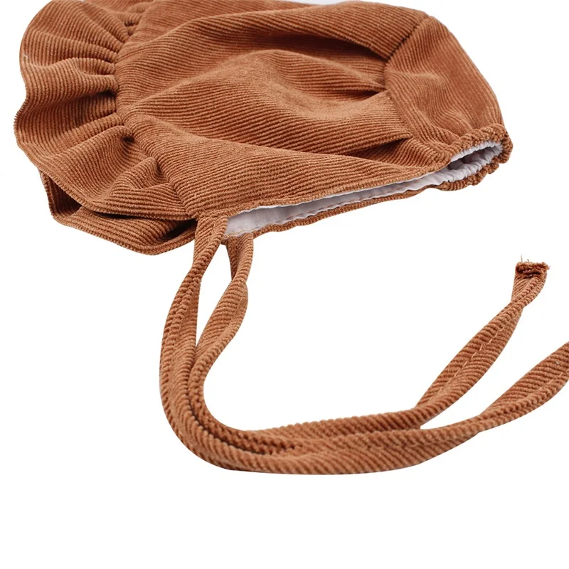 Corduroy Baby Beanie Hat Cute Princess Girls Cap Spring Autumn Lace Up Infant Beanie Sun Cap 3-12 Months Baby Girls Clothing (3)