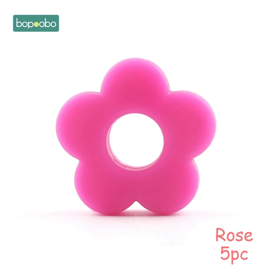 Bopobo 5 шт., силиконовые маленькие бусины-бабочки для прорезывания зубов, сделай сам, силиконовые бусины в виде цветов без бисфенола, Детские Прорезыватели - Цвет: Rose Flower