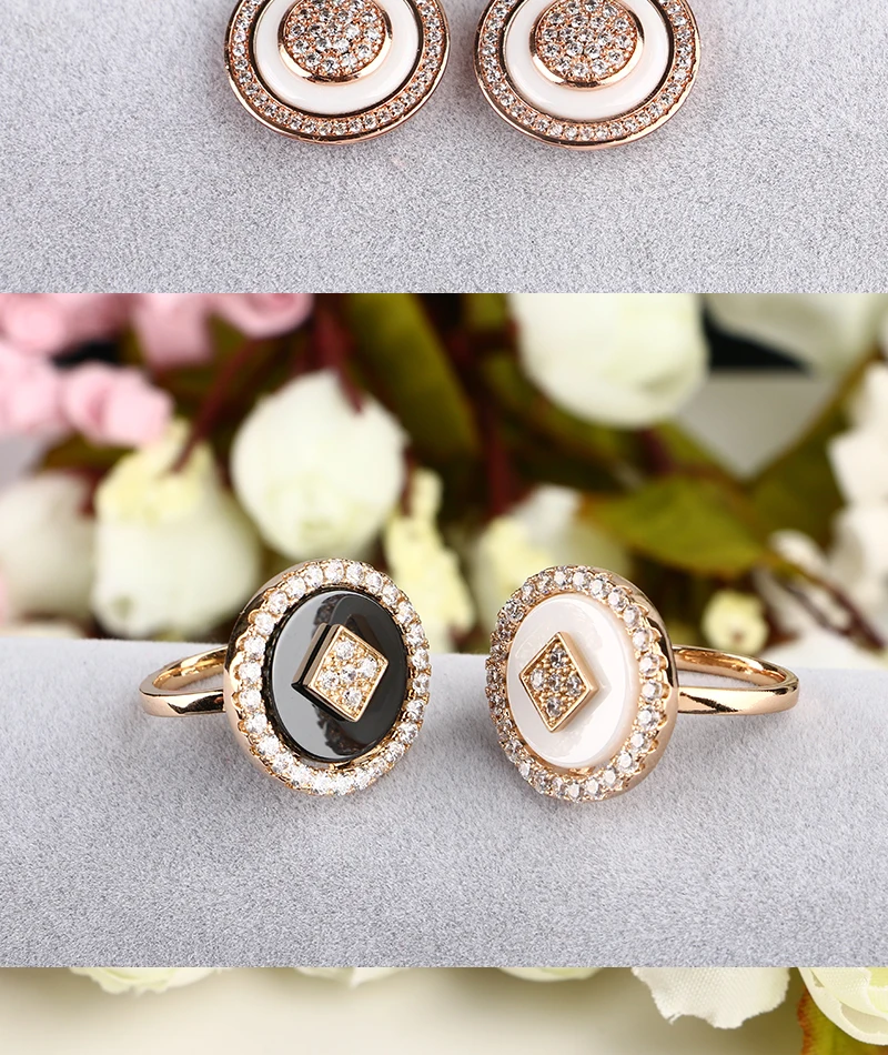 Большие круглые кольца серьги Ювелирные наборы для женщин 585 розовое золото черные белые керамические кольца серьги ювелирные изделия свадебный подарок