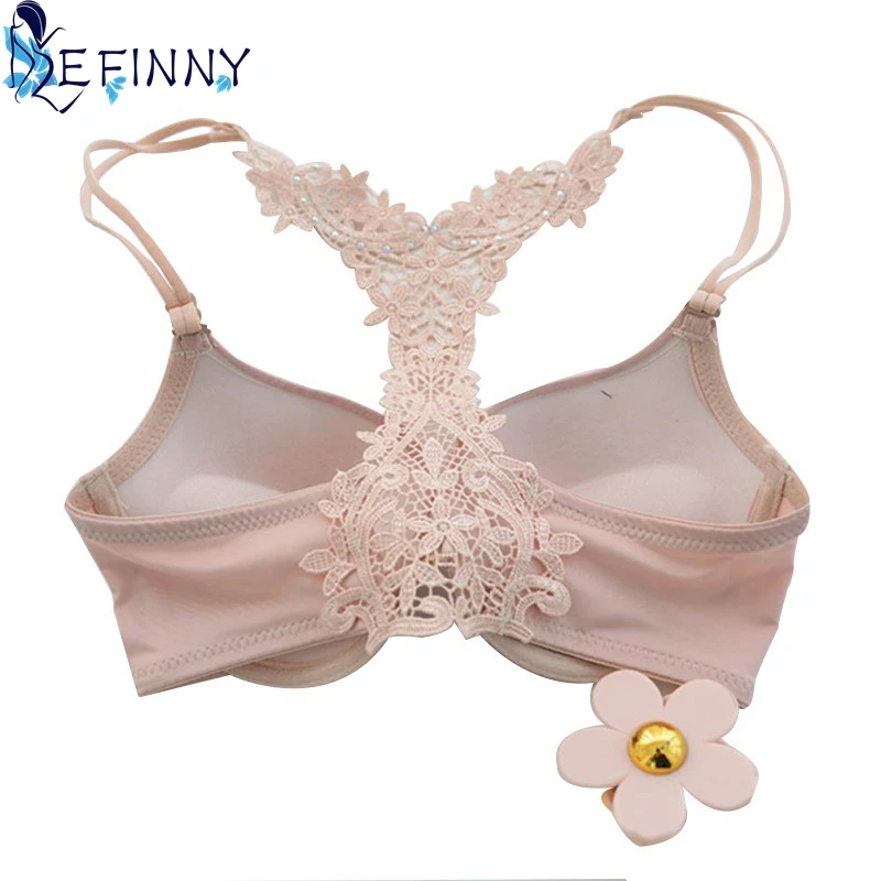 Sexy Women Frontal Lace Push Up Bra Seamless Cotton Adjusted-Straps Front Closure Underwire Solid Bra