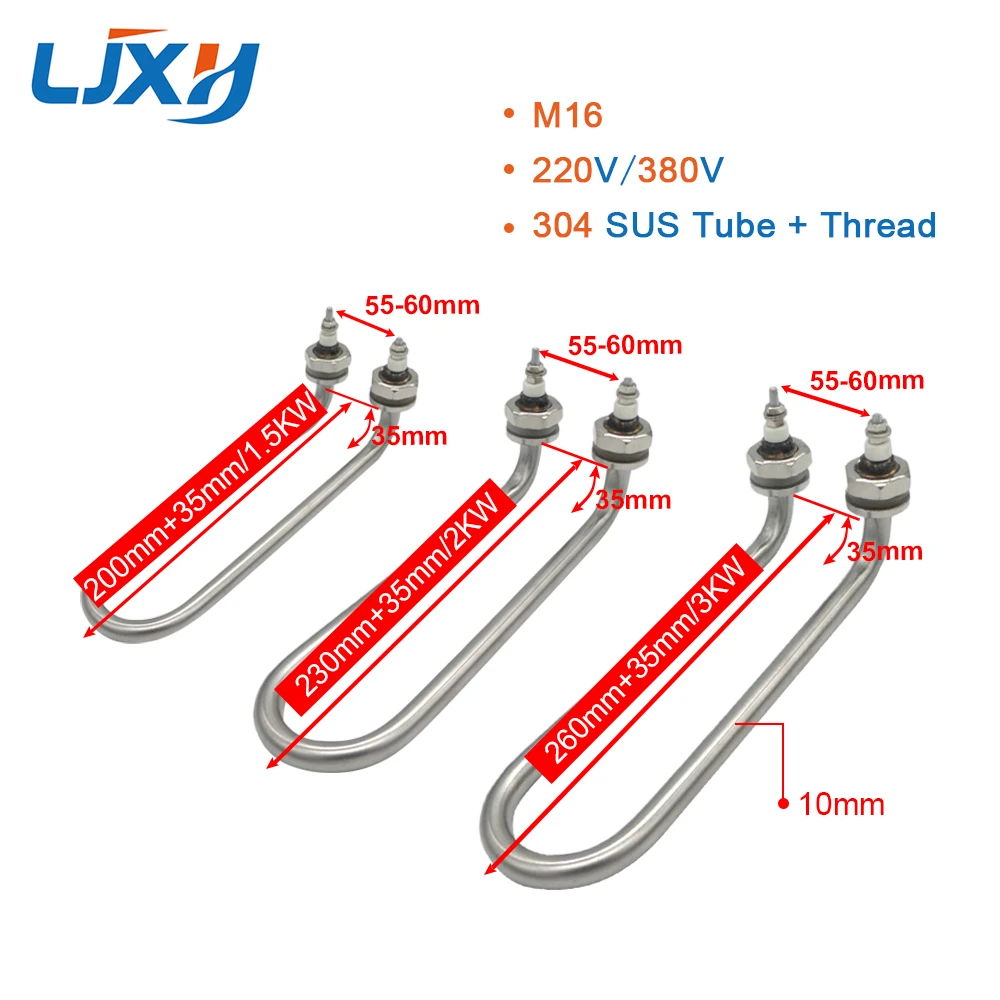 LJXH изгиб одиночный U нагревательный элемент воды. M16/M18 нагреватель резьба, нагреватель для бытовой техники части, 1500 Вт/2000 Вт/3000 Вт