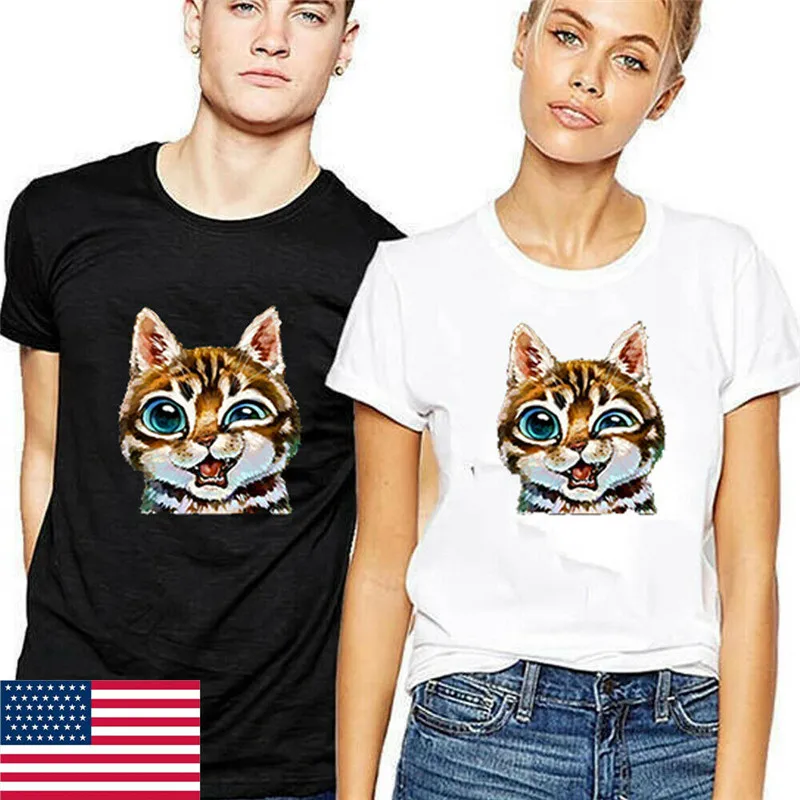 

New Summer Couple T-Shirt Unisex Women Men Cat Cozy Matching Clothes Short Sleeve Basic Tee