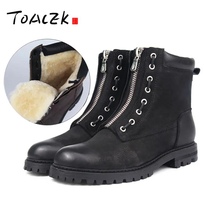 

winter snow boots European and American fashion matching leather short boots fur integrated front zipper short boots Martin boot