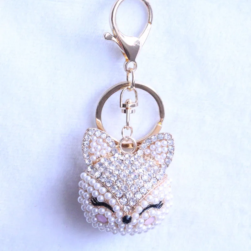 

PINXIU Luxury Fox Key Chain Simulated Pearl Anime Keychain Cute Fox Keychains for Couples Good Quality Key Ring Bag Cars Gifts