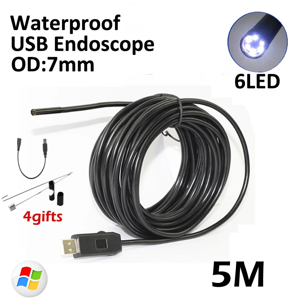 

7mm Lens 5M USB Endoscop Camera 6LED IP67 Waterproof Snake Tube Pipe Inspection USB Endoscope Camera