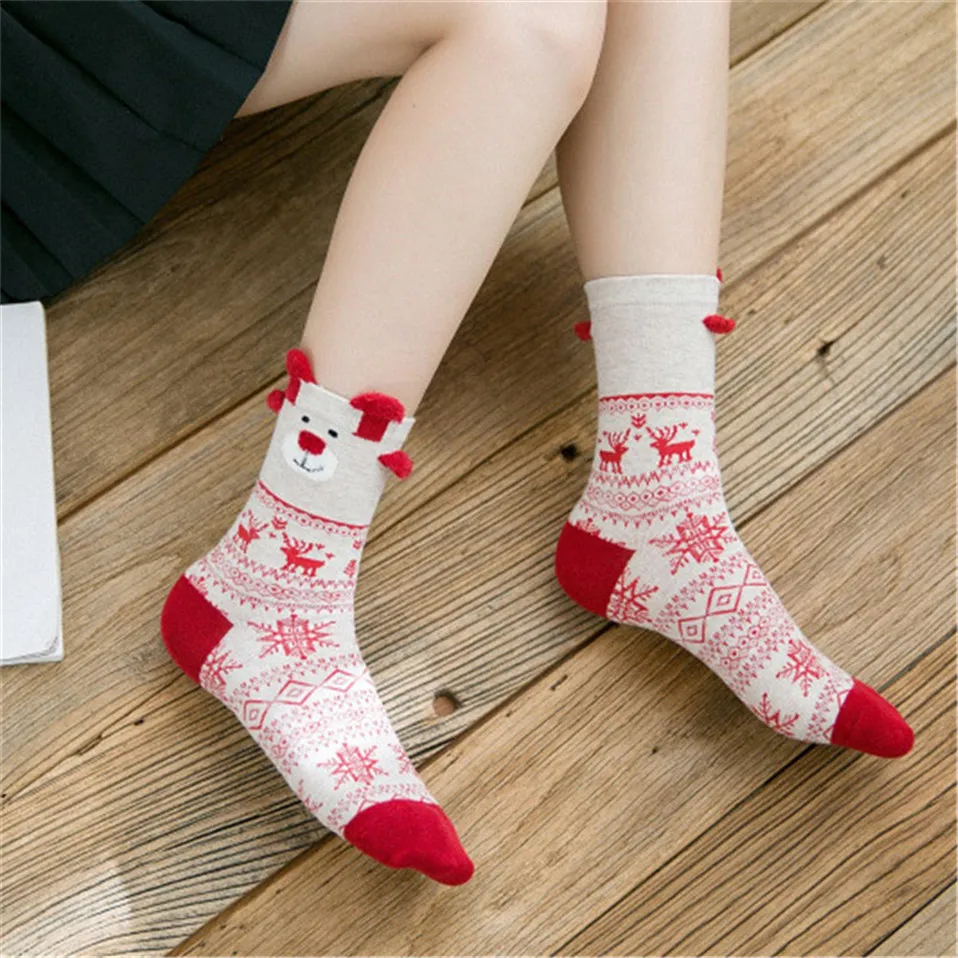 3 пар/лот, рождественские носки для женщин, высокое качество, кавайный хлопок, Meias, теплые зимние Meia Chaussette Femme, свадебные носки