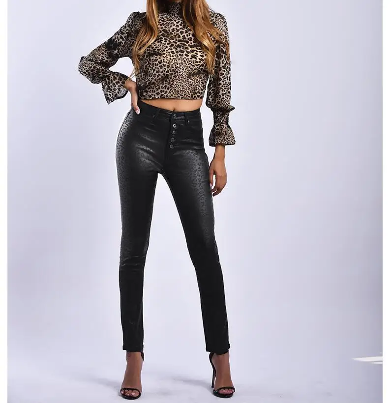 CatonATOZ 2218, женские модные черные панковские байкерские штаны, женские Стрейчевые облегающие брюки из плотного бархата со змеиным узором, штаны из искусственной кожи