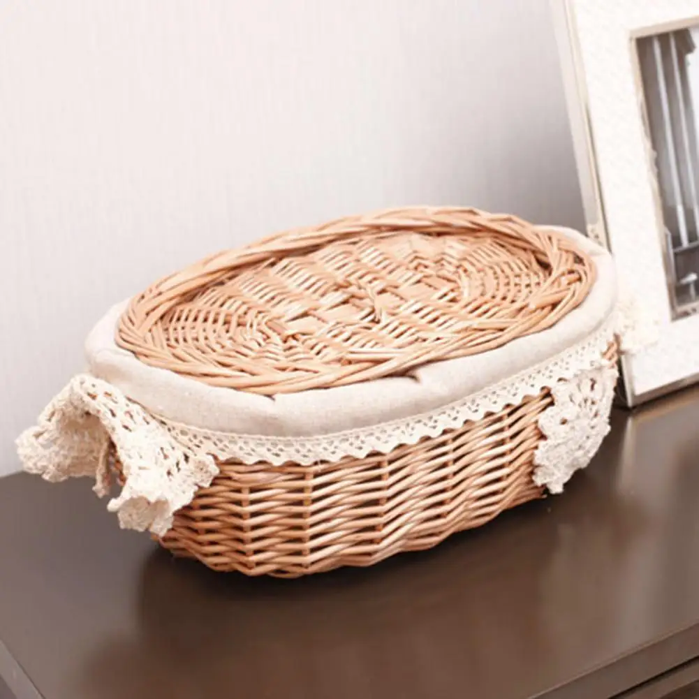 

Creative Wicker Storage Basket With Cover Large Size Storage Basket Snack Sundries Desktop Storage Box