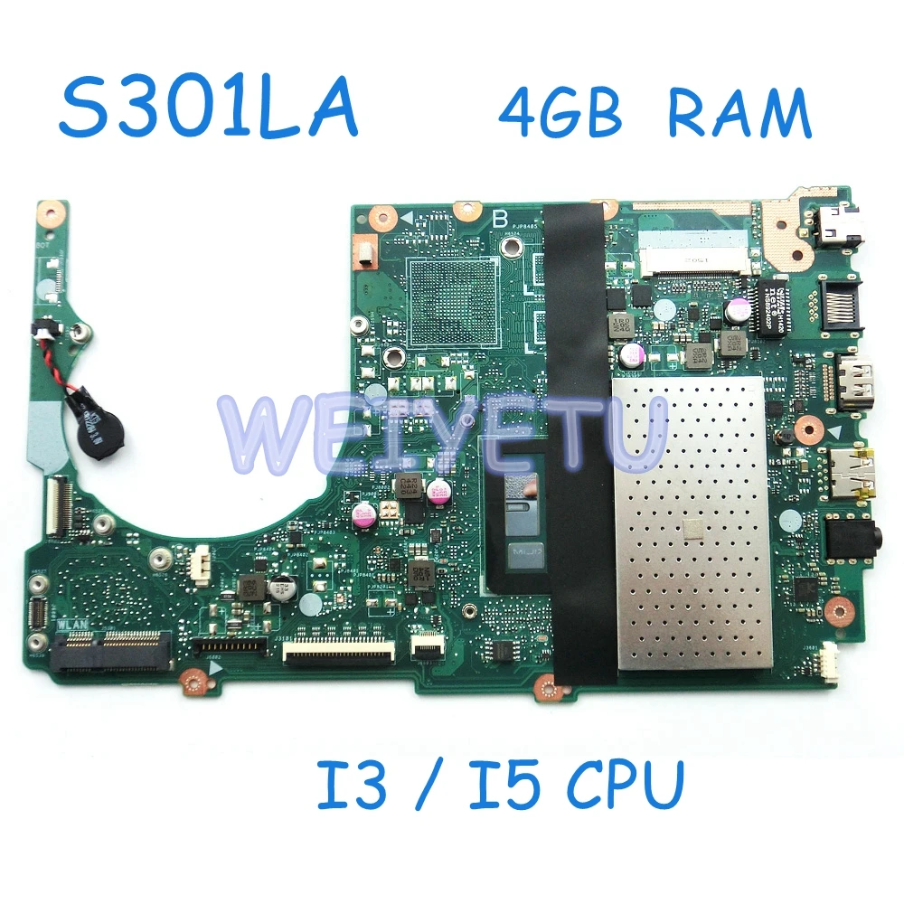 

S301LA I3 / I5 CPU 4GB RAM Mainboard For ASUS S301L S301LA Q301L LA Laptop Motherboard REV2.2 90NB02Y0-R00100 Tested Working