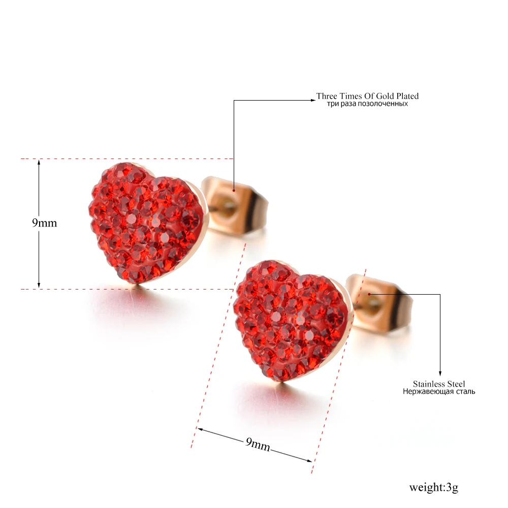 Lokaer Классическая титановая сталь красное Кристальное сердце серьги с надписью Love Rose Стразы золотистого цвета серьги гвоздики для женщин E180080300R