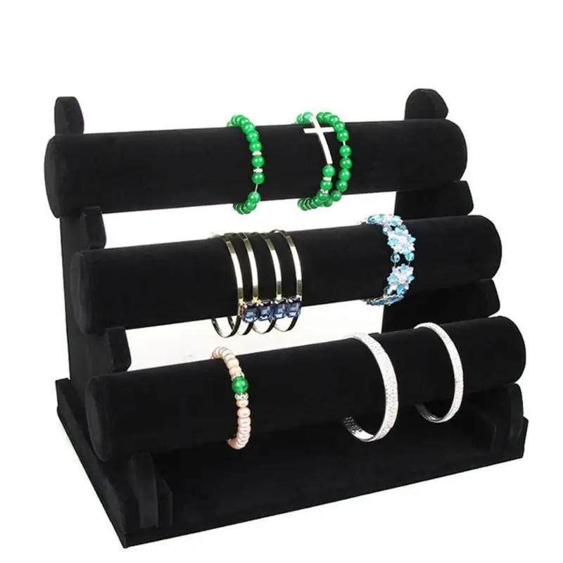

1/2/ 3-Tier Velvet Jewelry Bracelet Watch Bangle Display Holder Stand Showcase T-bar Storage Necklace Bangle Organizer Dropship