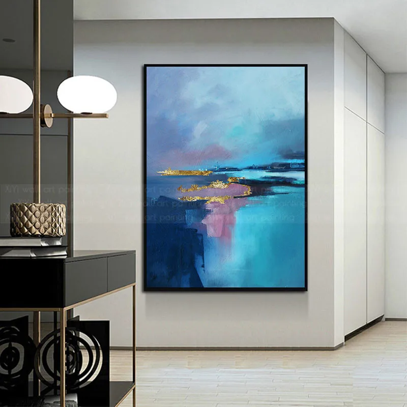 

Poster and Print Canvas Painting Gold art Decoration abstract blue Wall Art Pictures Decorative for Living Room Home Decor