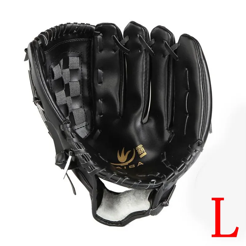 Кожа ПВХ Бейсбол 10.5-12.5 дюймов перчатка левая рука Бейсбол софтбол обучение Прихватки для мангала Профессиональный Бейсбол аксессуар - Цвет: Black L