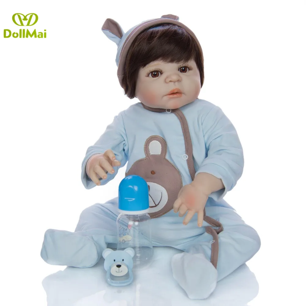 

23inch Boneca reborn boy bebes reborn corpo de silicone inteiro baby dolls toys for children gift