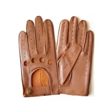Мужские осенние и зимние перчатки из натуральной кожи, новые модные брендовые коричневые перчатки без подкладки для вождения, перчатки из козьей кожи