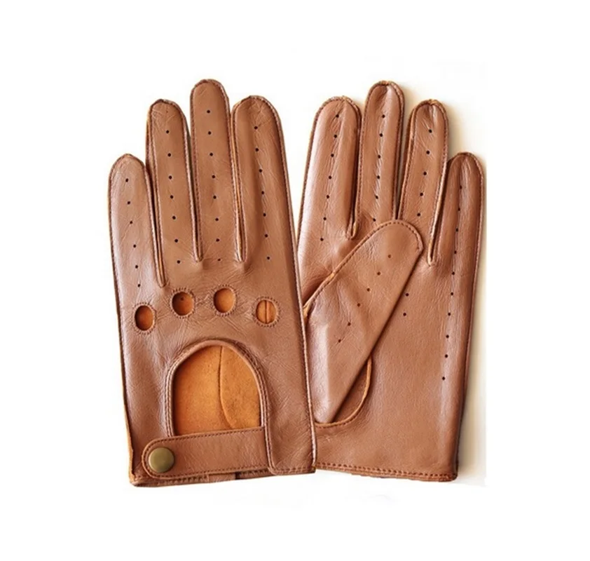 

Men's Fall and Winter Genuine Leather Gloves New Fashion Brand Brown Driving Unlined Gloves Goatskin Mittens