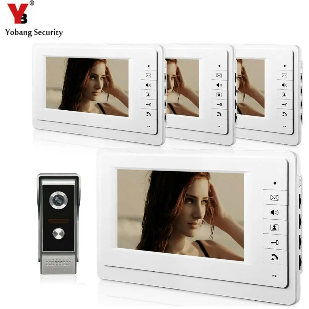 V70FM41V4 YobangSecurity видеодомофон " дюймовый ЖК-проводной видео дверной звонок Домофон RFID Контроль доступа 1 камера 4 монитора - Цвет: V70FM41V4