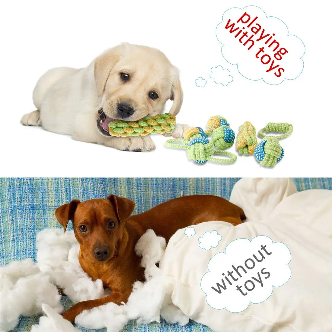 ABFP Small Dog Puppy Rope Chew Toys Teething Clean,Natural Cotton Rope Ball Interactive Tug Of War Toys For Aggressive Chewers