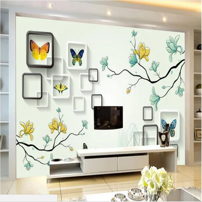 

wellyu Custom large - scale murals 3D three - dimensional frame hand - painted Butterfly TV backdrop non - woven wallpaper