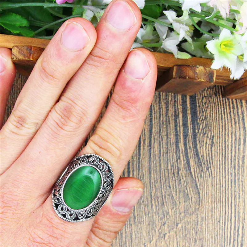 5 Colors Oval Opal Rings For Women Classic Flower Design Antique Silver Plated Rings Fashion Jewelry TR680
