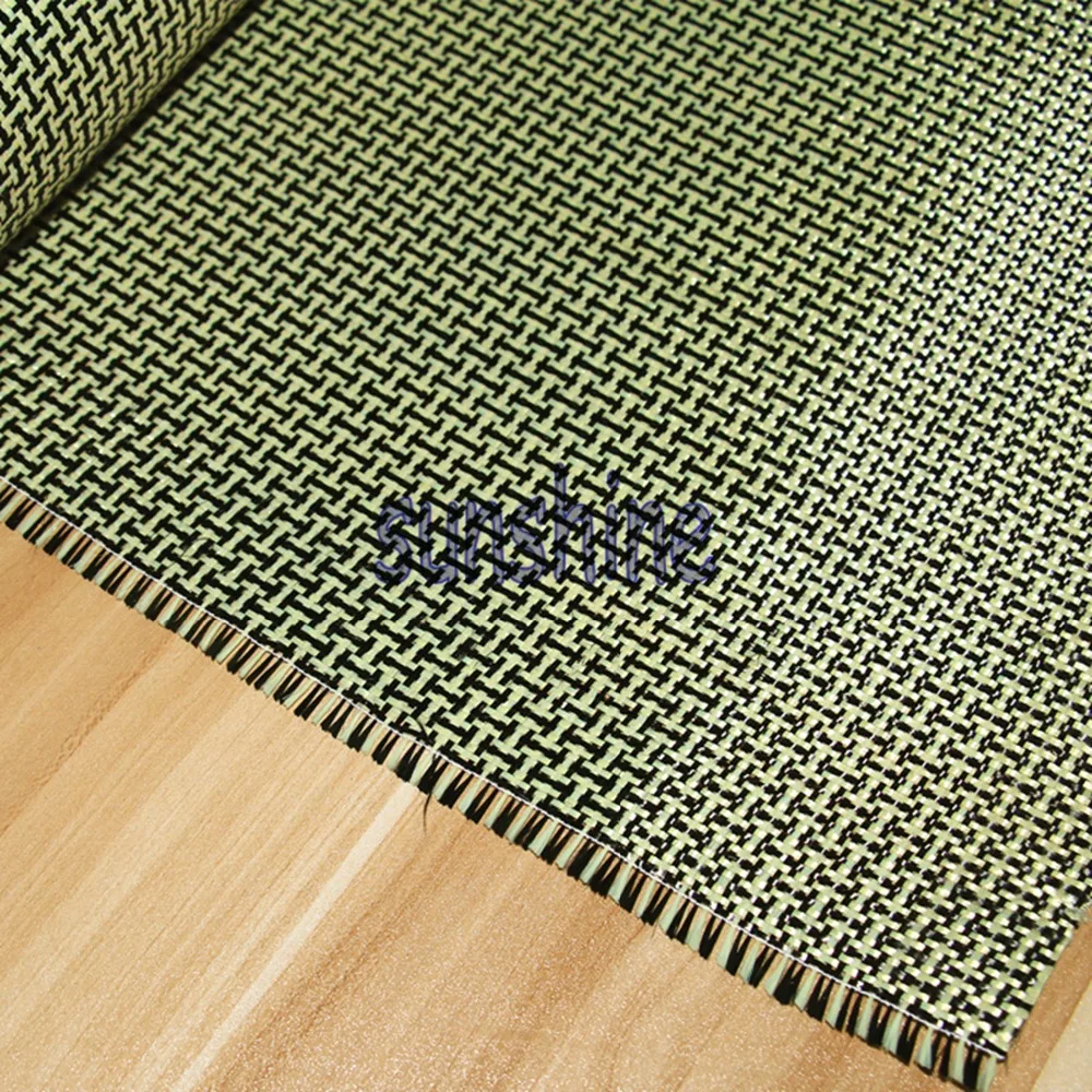 Najtaniej 185gsm Carbon włókno aramidowe tkanina hybrydowa zwykły tkany w kształcie litery I kwadratowy materiał żółty