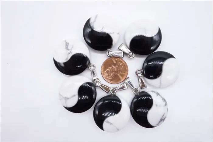 Обсидиан черный и белый драгоценный камень Тай Цзи Подвески Круглый сплетенный кулон для кунг-фу ювелирные изделия ожерелье изготовление 1 шт