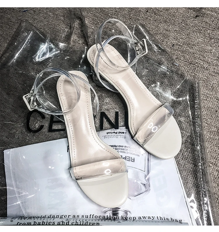 

2019 Summer Fashion Women's Sandals transparent tape PVC Women Shoes Rome Sandals high heel open-toe women shoes