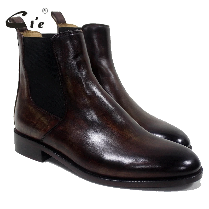 Cie/ботинки «Челси» с круглым носком; мужские ботинки ручной работы на заказ из натуральной телячьей кожи; дышащие ботинки; коричневый с оттенком патины; A-02-11