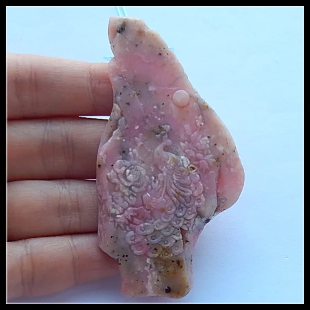 

Jewelry Gift Gem Customized,Carved peacock Pink Opal fashion jewelry necklace Pendant,76x40x6mm,21.7g