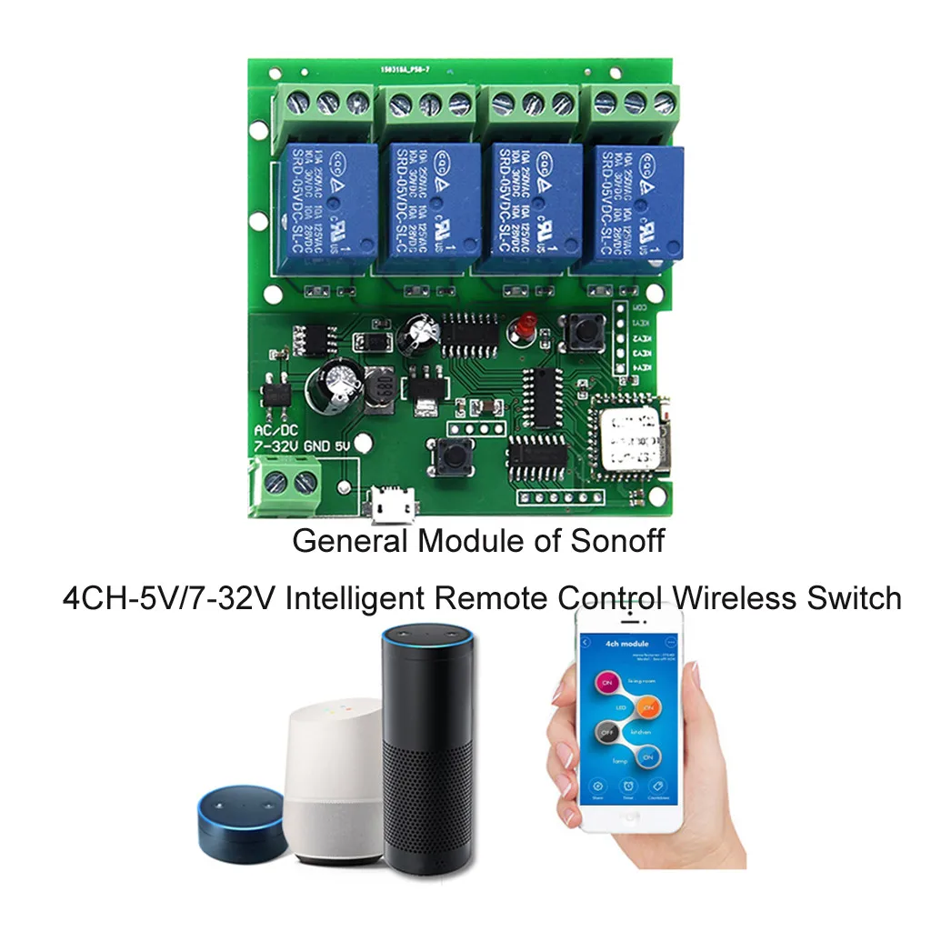 

Wireless Switch Module General Module of Sonoff 4CH-5V/7-32V Intelligent Remote Control Wireless Switch For Google Home/Nest