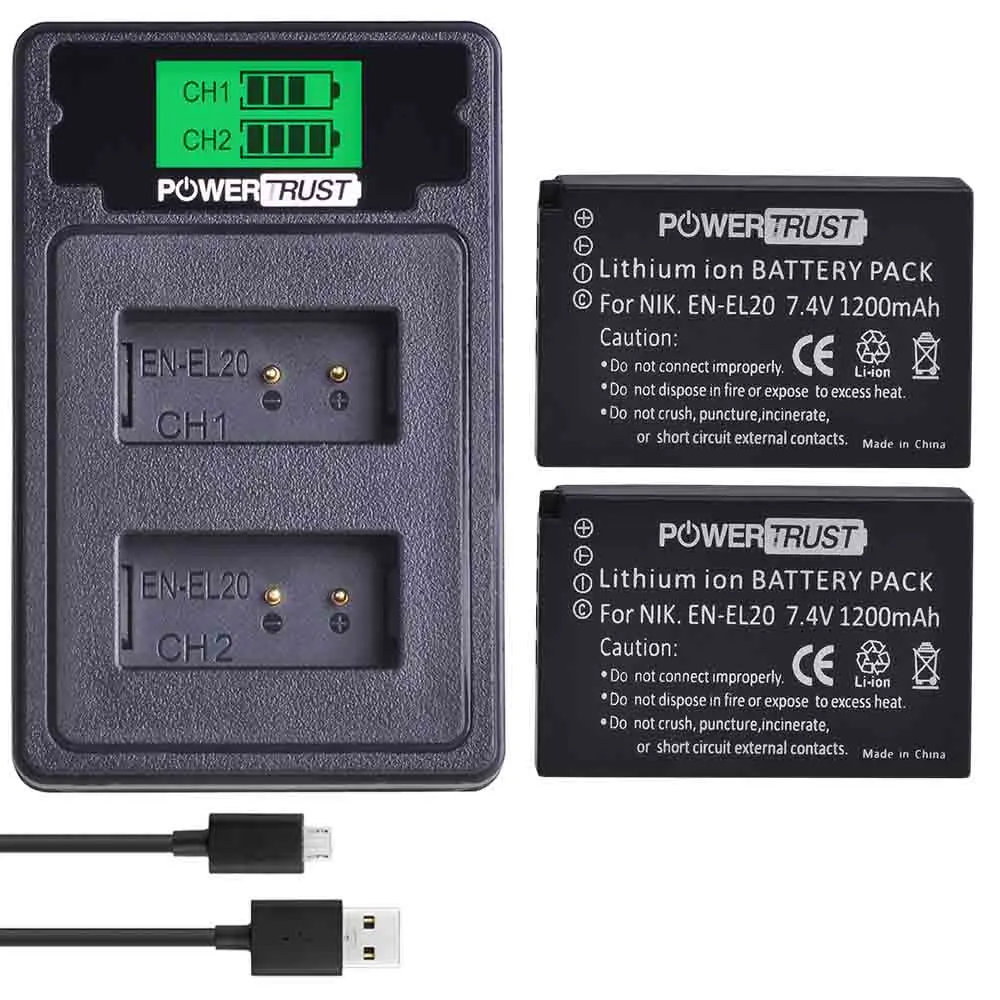 PowerTrust 2 шт. 1200 мАч EN-EL20 EN-EL20a EN EL20 батарея+ ЖК-дисплей Dual USB зарядное устройство для NIKON 1 J1 J2 J3 S1 батареи камеры