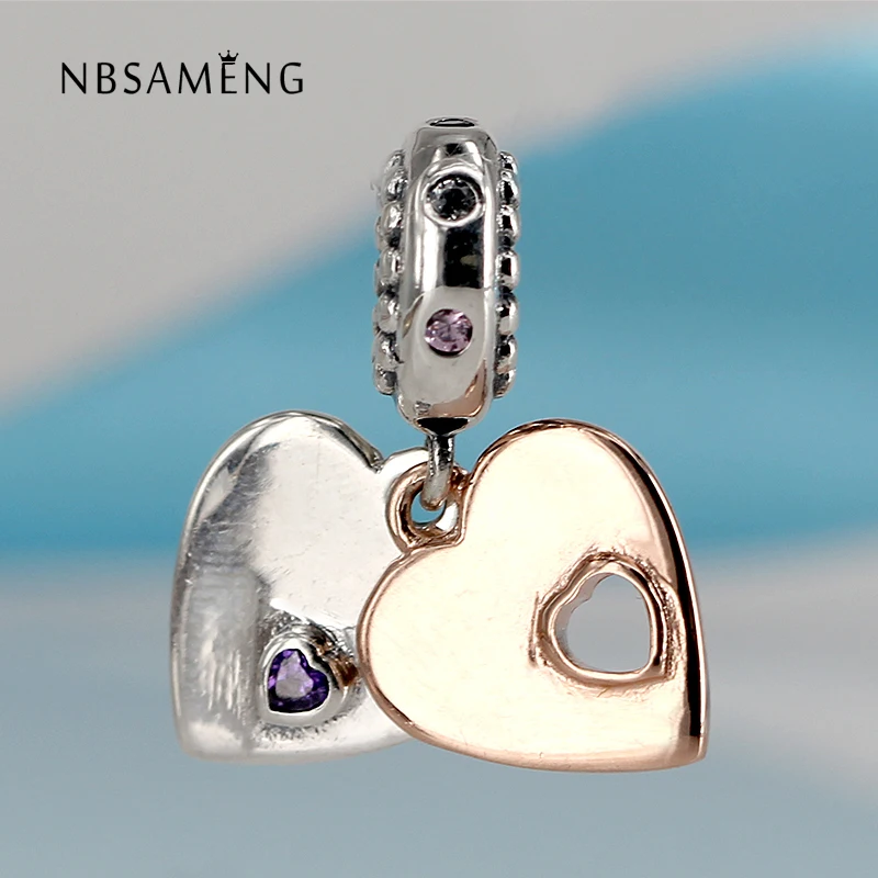 2018 New 925 Sterling Silver Bead Charm Golden CZ Cystal Heart Dangle Fits Original Bracelet DIY Authentic Jewelry | Украшения и