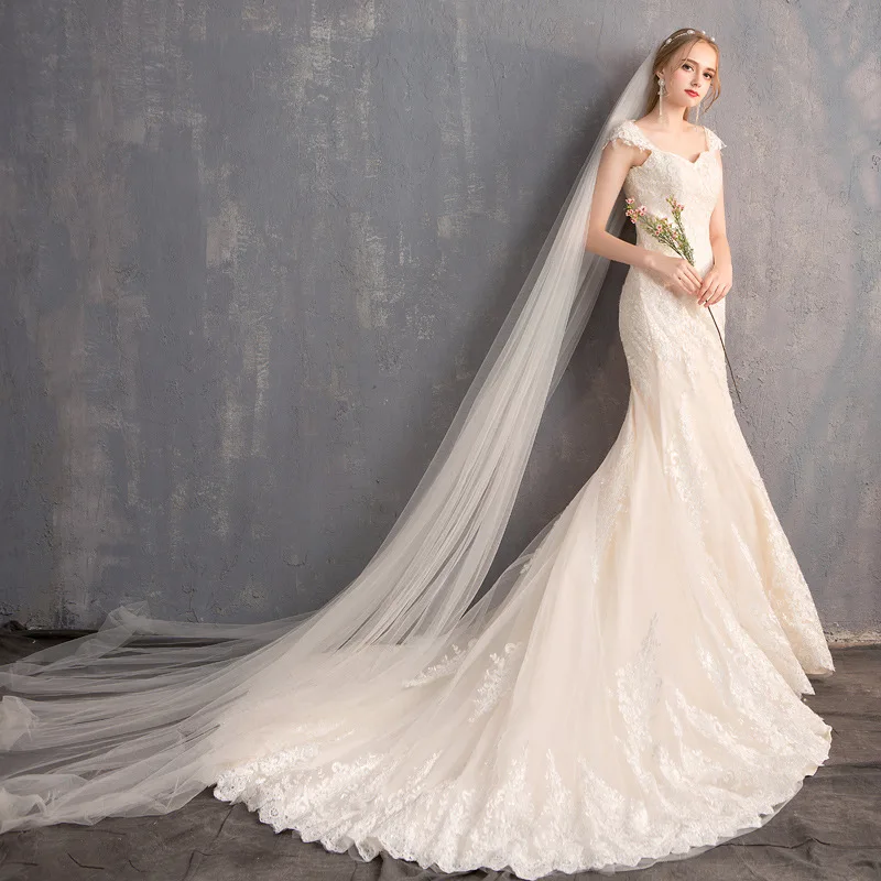 

Customized Lace Bride Bridal Dress Chapel Train Mermaid Wedding Dress Vestido De Casamento Sereia Vintage Robe Princesse