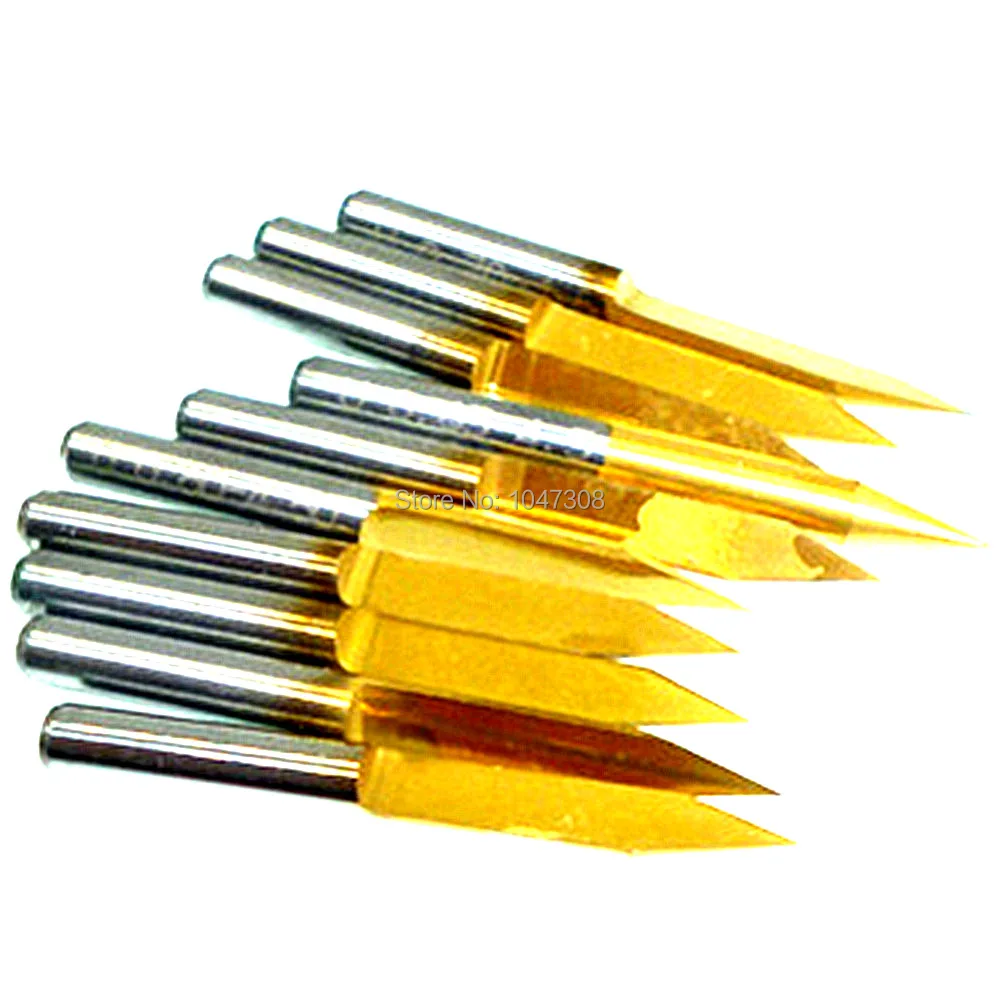 10pcs V-shape Titanium Coated PCB Engraving CNC Bit Router Tool 3.175*30°*0.1