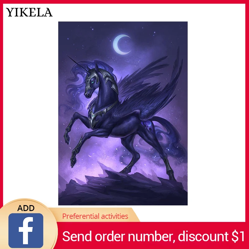 

DIY diamond embroidery Black Unicorn diamond painting Cross Stitch full square Rhinestone mosaic decoration Photo frame custom