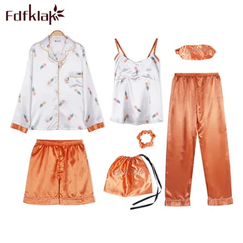 

Fdfklak 2018 New 7 Pieces Pijama Sexy Nightwear Sleepwear Pijama Night Suit Pyjama Femme Pajamas For Women Spring Summer Q1171