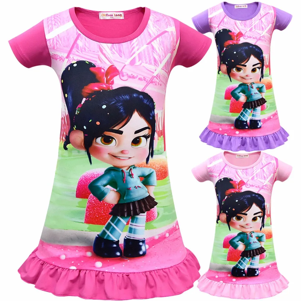 

New Infant Girl Nightgown Dress Wreck-It Ralph 2 Vanellope Von Schweetz Little Girls Fille Dresses Baby Short Sleeve Casual Wear