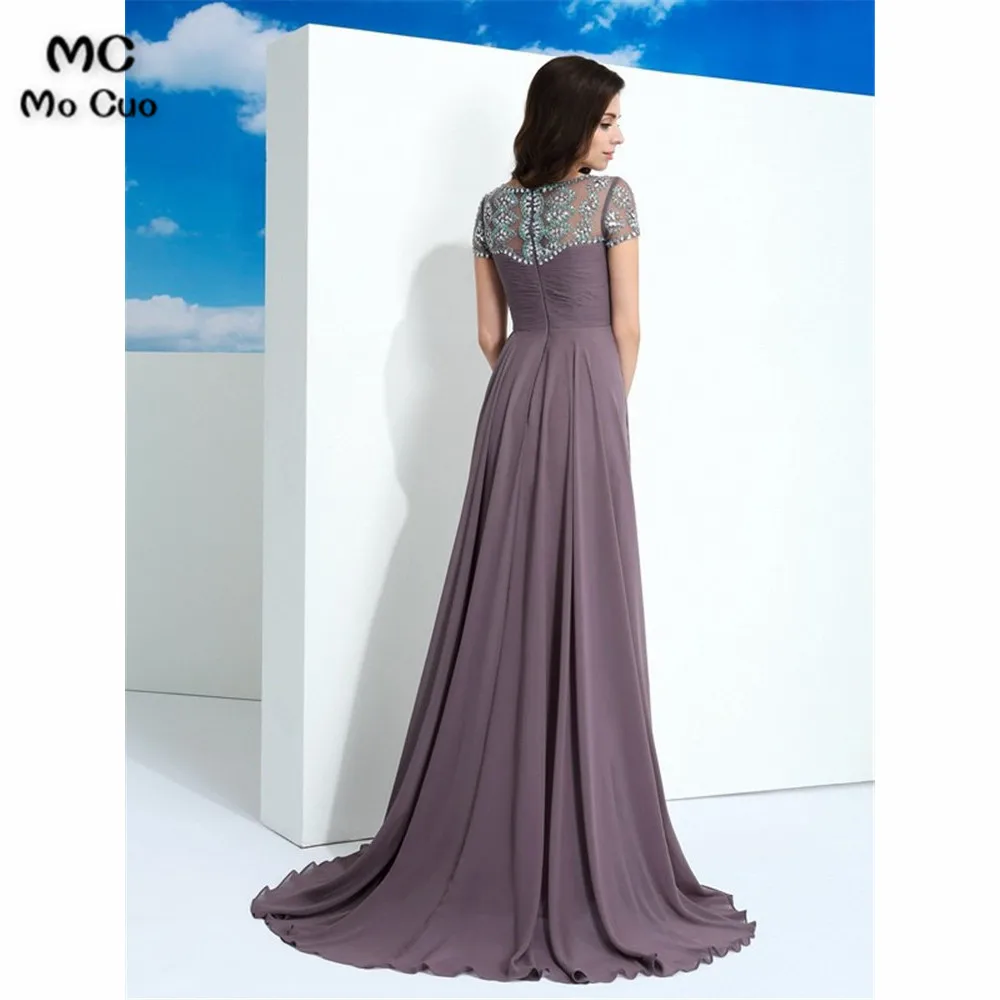Princess Sheer Neck Evening Dresses Long Prom Gown with Beaded Pleat Chiffon Zipper Back Formal Evening Party Dress for Women Princess Sheer Neck Evening Dresses Long Prom Gown with Beaded Pleat Chiffon Zipper Back Formal Evening Party Dress for Women