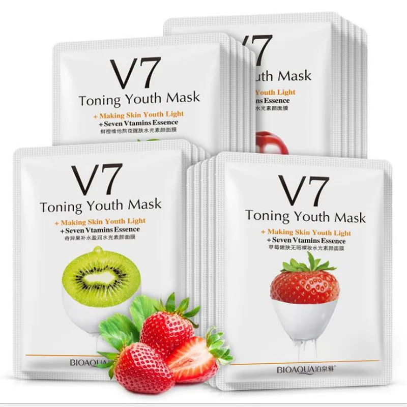 

1pcs Face Skin Care Moisturizer V7 Fruit Kiwi/Strawberry/Plants Aloe/ Pomegranate Facial Mask Extract Whitening Cute Face Masks