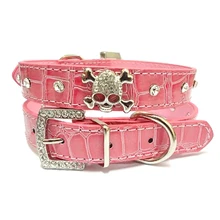 PU Leather Dog Collar Rhinestone Puppy Buckle Puppy Pet Collars Perro Led Small Dog Collars With