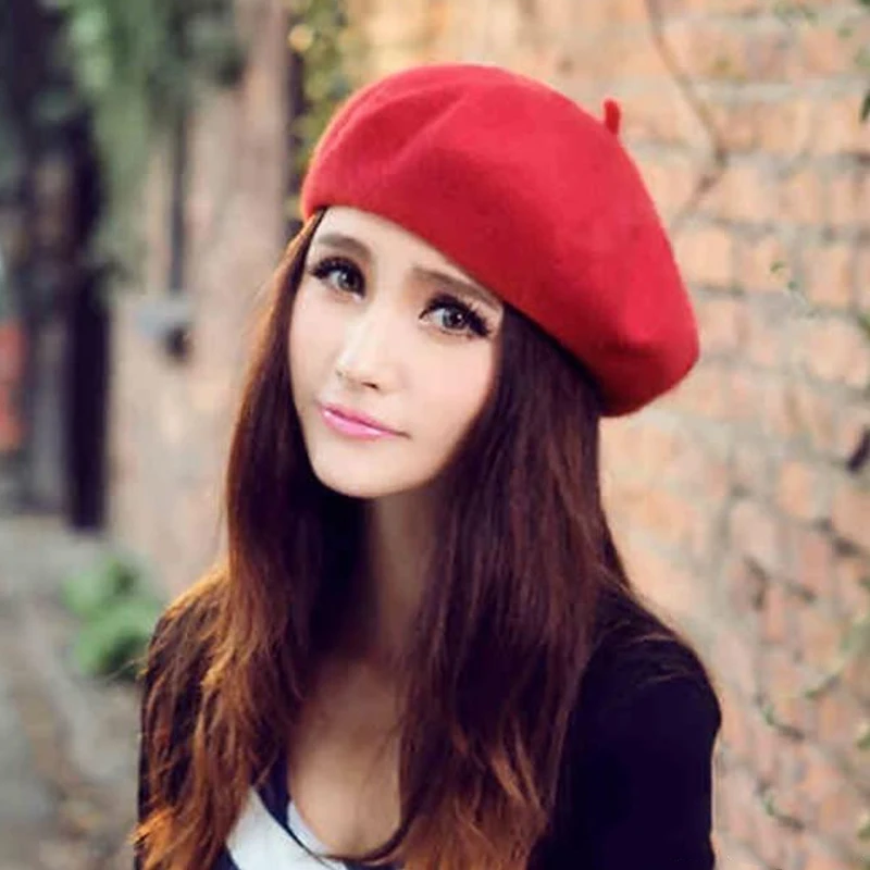 Elegant Warm Fleece Red Beret Hat For 
