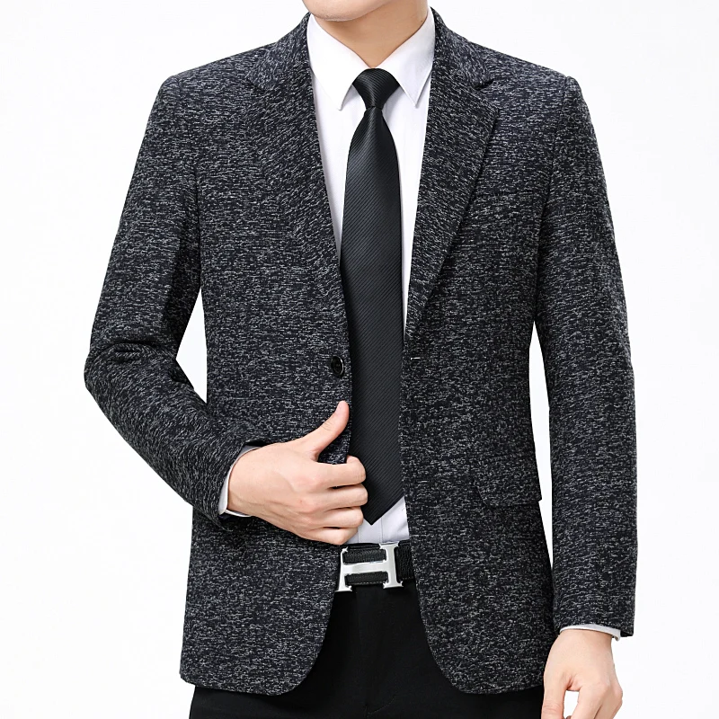 WAEOLSA Elegant Men Blazers Slim Fit Suit Coats Plain Color Costume Black Gray Soild Blazer Hombre Blends Suit Jackets Male