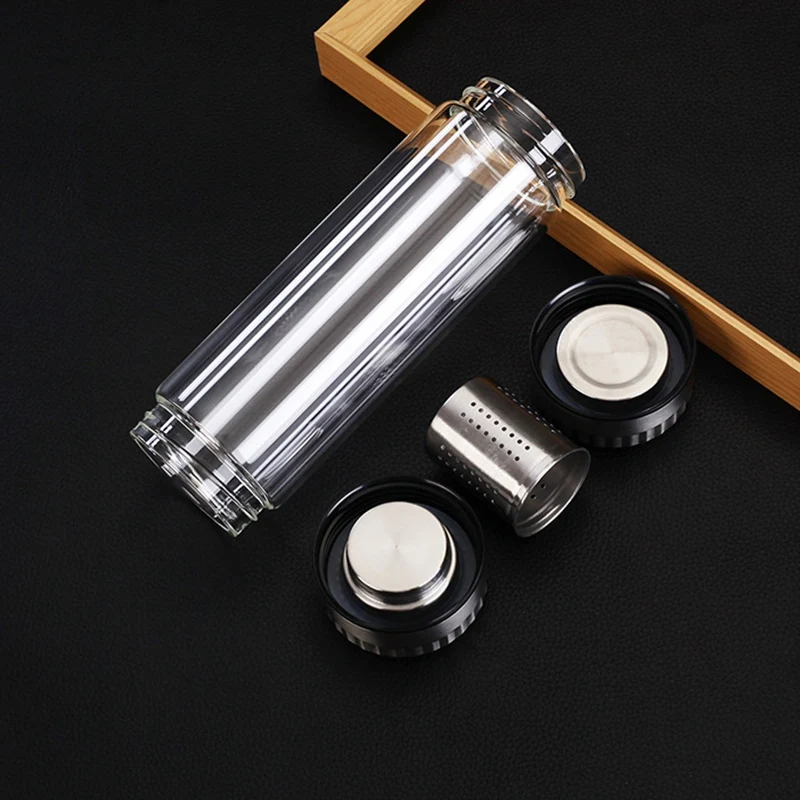 Стеклянная бутылка для воды бизнес-типа с фильтром для заварки чая из нержавеющей стали с двойными стенками стеклянный спортивный стакан для воды
