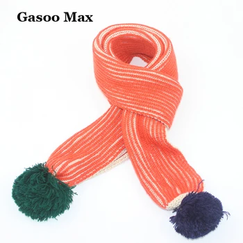 

130*16cm Kids' Knitted Scarves neckwarmer scarf Long Shawls Cute Double Colors Ball Scarves Collar Childre Knitted Scarf