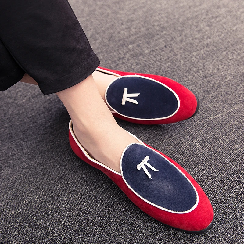 

Misalwa Men's Dress Loafer Shoes Slip-on Casual Loafer Smoking Slipper Driving Flats Blue Red Plus Size 38-48 Suede Leather Shoe