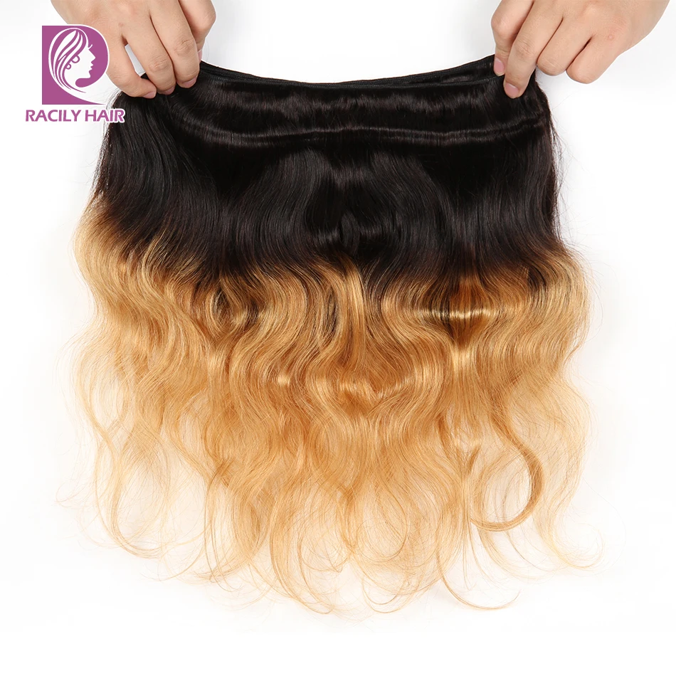 Racily Hair T1B/27 Ombre Brazilian Body Wave Hair Honey Blonde Ombre Human Hair Extensions 1/3/4 Bundles Remy Hair Weave Bundles