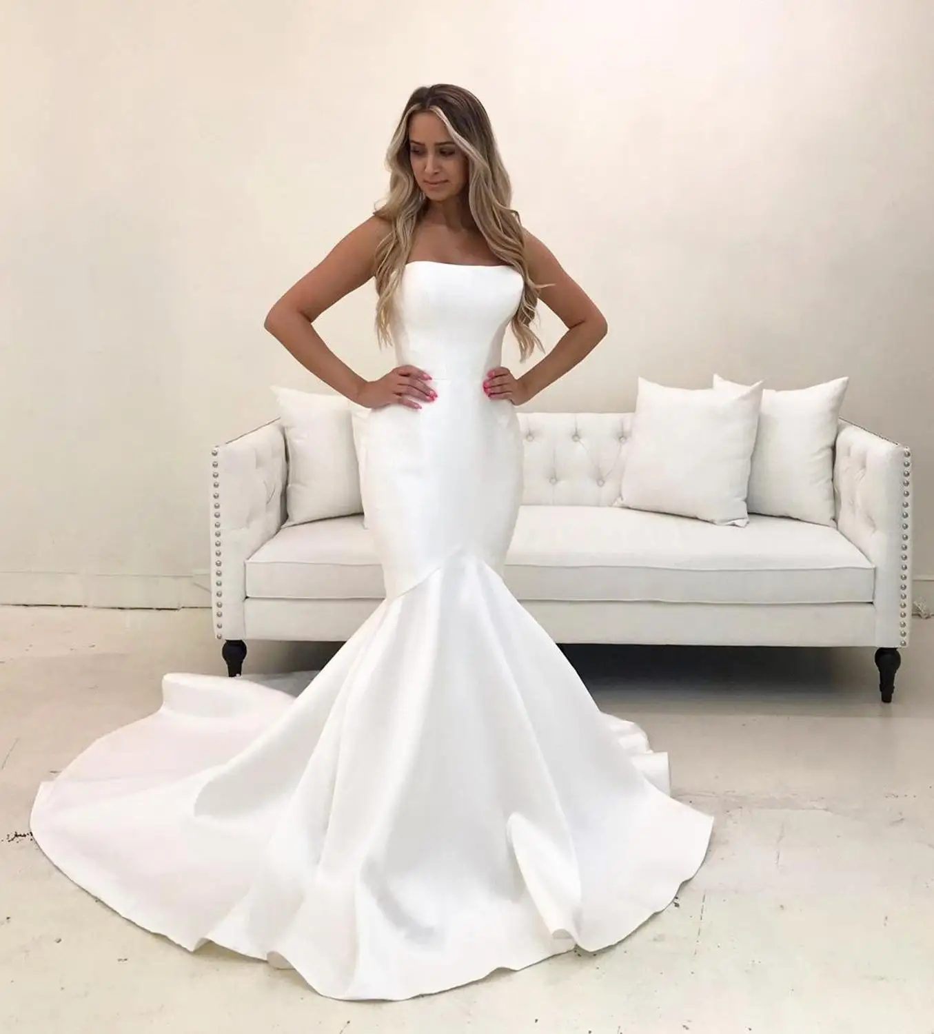 simple satin mermaid wedding dress