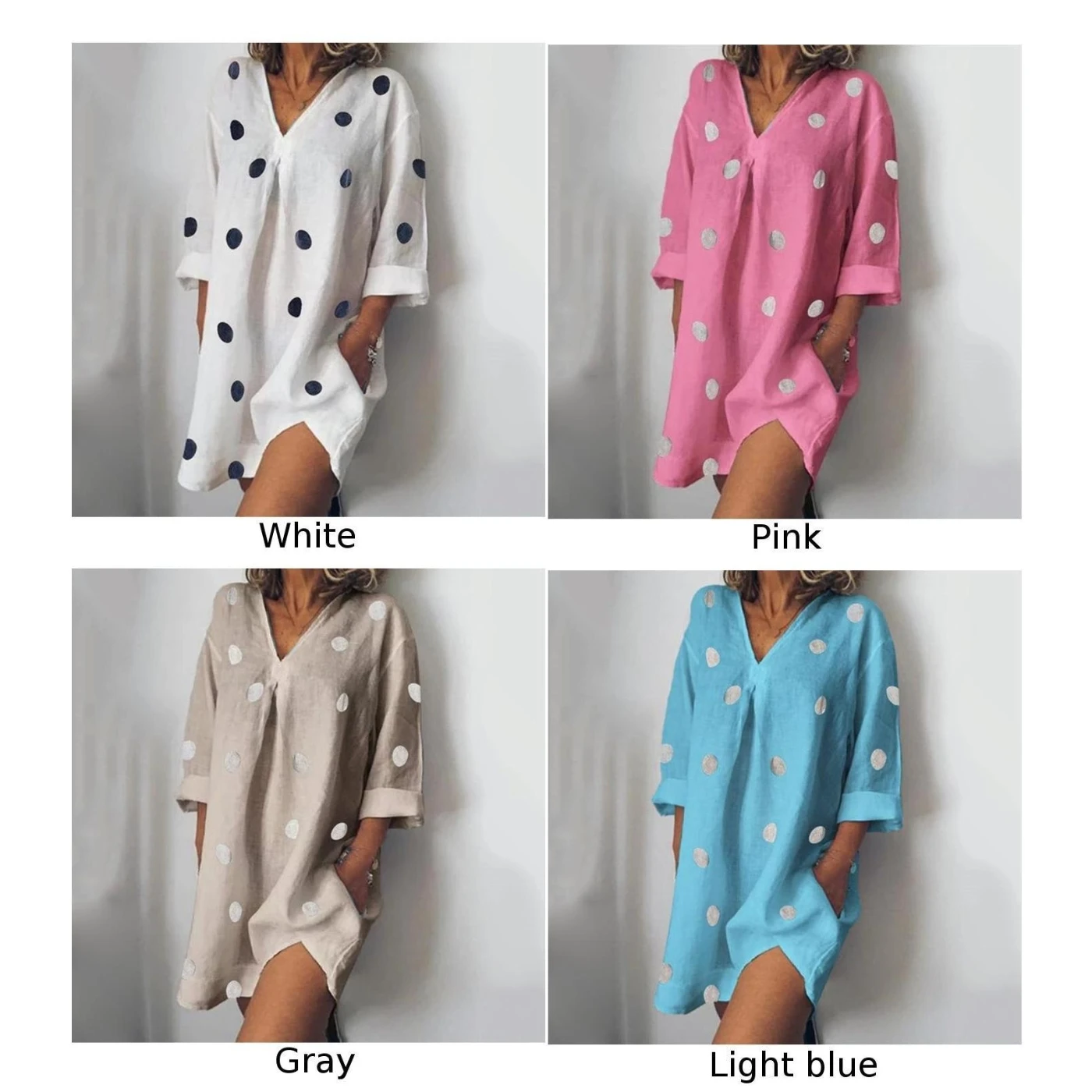 3/4 платья с рукавами вечерние пляжные карманами из хлопка женские в горошек