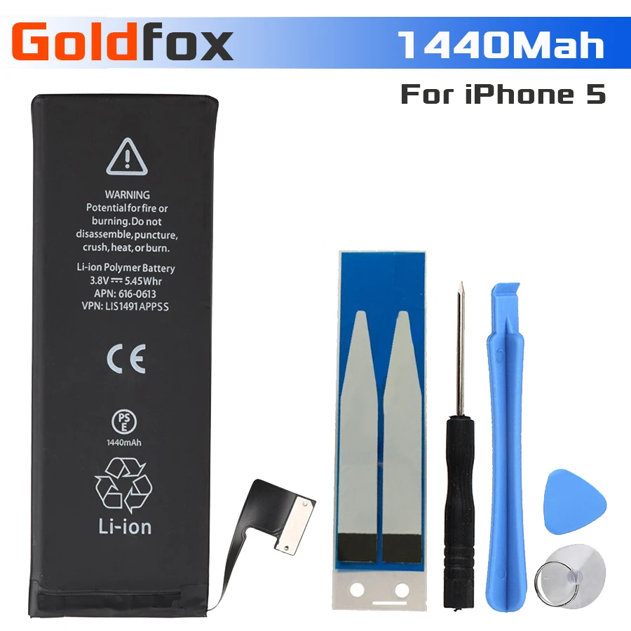 

High Quality 1440mAh Rechargeable Phone battery for iPhone 5 Mobile Phone Battery With Repair Tools Kit