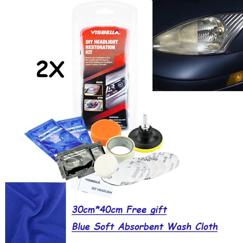 

Visbella 2KIT/LOT DIY Headlight Restoration Headlamp Brightener Kit for Car Headlamp Lenses Polish Paste Repair Hand Tool Sets